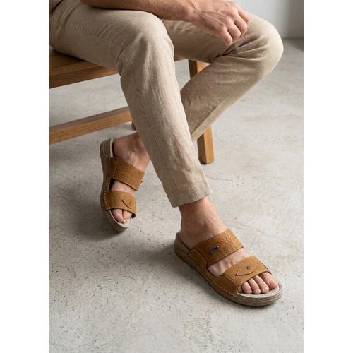 Slippers with Natural Leather and Comfortable Medical Sole - Camel