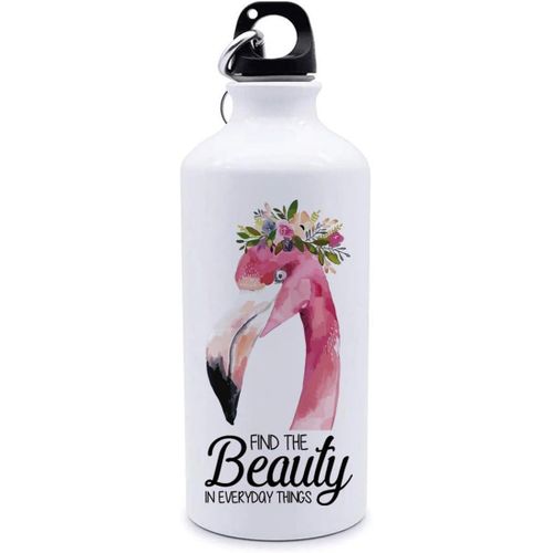 زجاجة ماء من الألومنيوم - تصميم فلامنغو، متينة وخفيفة الوزن مع مشبك كاربينر - زجاجة رياضية قابلة لإعادة الاستخدام للجيم، والسفر، والمكتب، والاستخدام الخارجي (اعثر على الجمال)