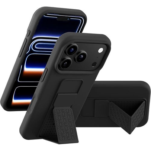 Silicone Kickstand Case Compatible with iPhone 17 Pro Max, Flexible Soft Liquid Silicone Stand Case for iPhone 17 Pro Max (Black)