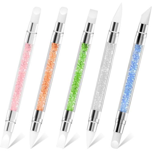 5PCS Nail Art Sculpture Pen, Dual Tipped Silicone Nail Tools, nail Art Brushes, Rhinestone Nails Polish Carving Pen, Silicone nail Tool for nails Art DIY Decoration, Dotting, Salon