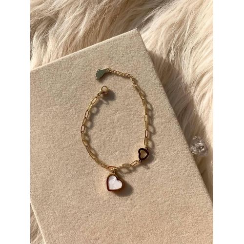 Waterproof Stainless Steel Multi-Strand Puffy Hearts & Beads Bracelet