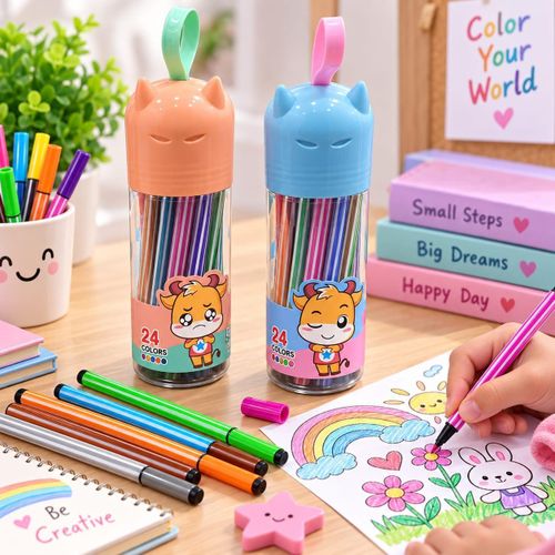 24-Color Pencil Set in a Cute Storage Case with a Carrying Handle – Assorted Colors for Drawing and Coloring (Ideal for Kids and School)