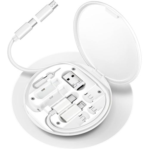 HESIMING Multi Charging Cable Adapter Set,USB C to Micro USB/Lightning/USB A Cable Convertor Adapter Kit Can Use as Phone Holder(White)