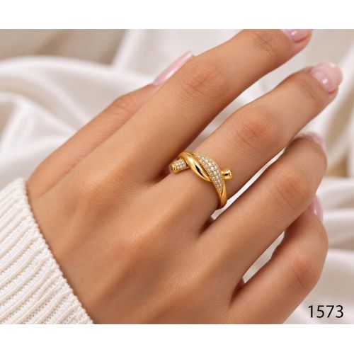 Gold Plated Adjustable Ring with Sparkling Stones, Elegant Jewelry Gift