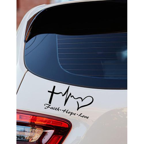 Hope Faith Love Heart Car Decal Stickers, Jesus Cross Vinyl Sticker for Car Windows, Tablets, Laptops, Water Bottles (Black)