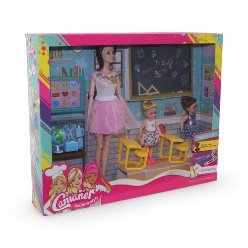 School Playset with 2 Dolls in Classroom – Pink & White