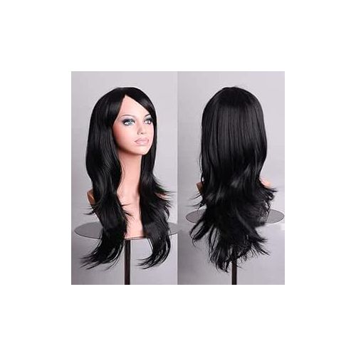 باروكة شعر صناعي طويل مستقيم لون اسود شعر حراري