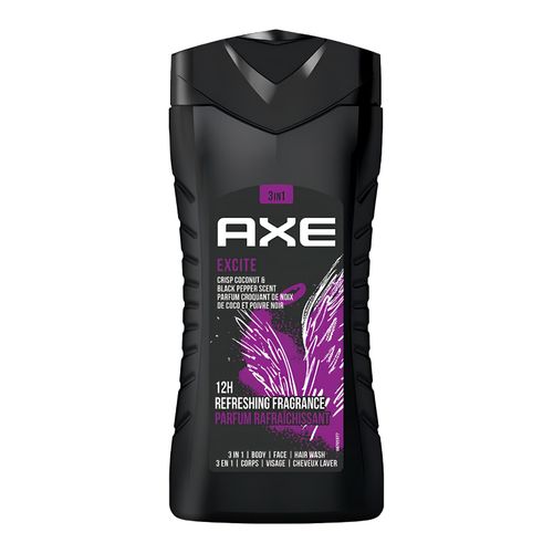 Axe, Excite, Crisp Coconut And Black Pepper Scent, 12h Refreshing Fragrance, 3-In-1 Body, Face, Hair Wash - 250ML