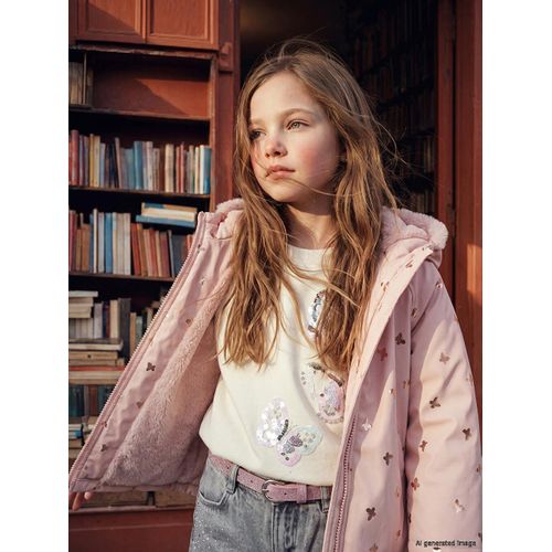 inside Plush Lined Hooded Girl's Coat