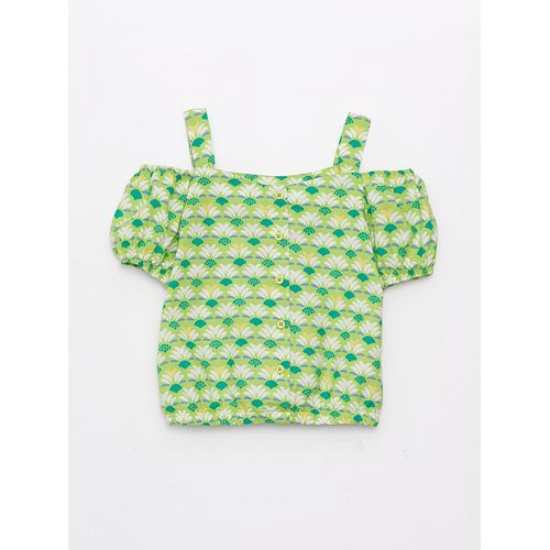 Square Neck Printed Short Sleeve Girl's Blouse