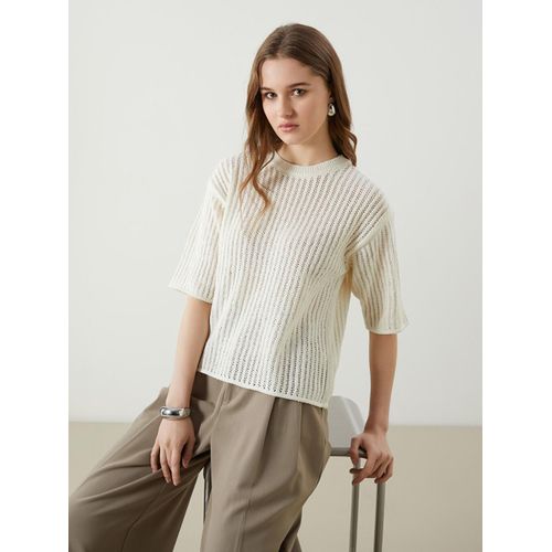 Crew Neck Hole-Knitted Women's Knitwear Sweater