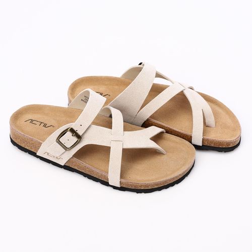 One Toe Cross Straps Comfy Beige Slippers