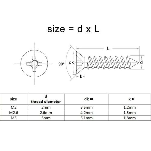 200pcs Screws, M2 M2.6 M3 Golden Silver Bronze Black Length 4-16mm 4 Color Steel Phillips Flat Countersunk Head Self-tapping Wood Screw - 4 colors (Color : Golden, Size : 2.6x10mm)