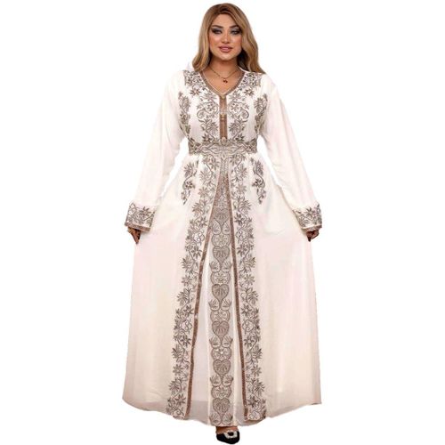 Reception Abaya Chiffon Material Consists of 3 Pieces Model 542 , White