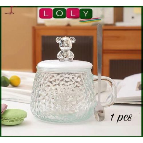 Cute Bear-Design Coffee Mug with Heat-Resistant Handle, Lid, and Spoon – For Home and Office
