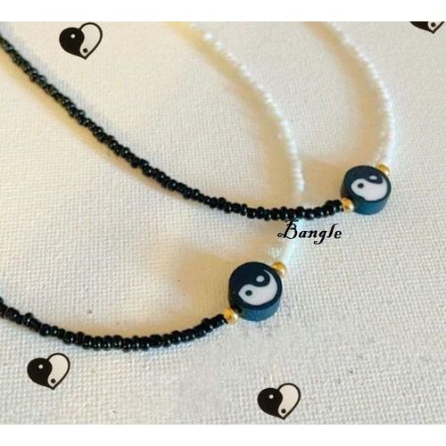 Yin Yang Choker Set Beads Two Necklace Black & White
