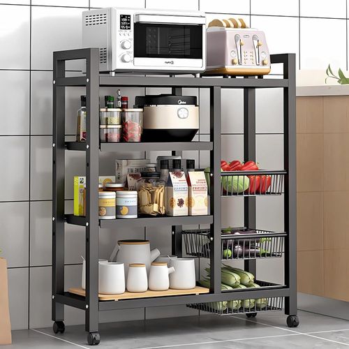 WAMIT Storage Rack with Sunken Mesh Basket, Large Capacity Shelving Unit, Freestanding Metal Rack, Easily Assemble Storage Rack for Garage Kitchen, Basement, Pantry (4-Tier Black)