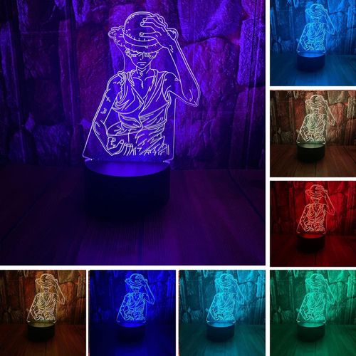Cartoon One Piece Hero Monkey D. Luffy Anime Figure 3D LED Optical Illusion Bedroom Decor Table Lamp with Remote 7 Colors Acrylic Sleep Night Light Birthday Xmas Gifts for Child Kids