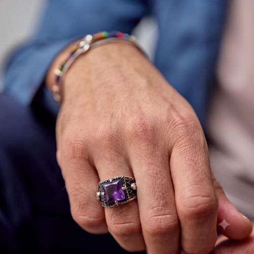 925 Sterling Silver Turkish Ring with Natural Amethyst Stone