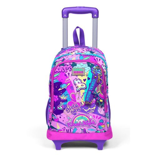 Kids Graffiti Patterned Three-Compartment Trolley School Backpack