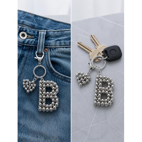 Handmade Silver Beaded Letter Keychain – Available in All Letters – Stylish Bag & Key Accessory