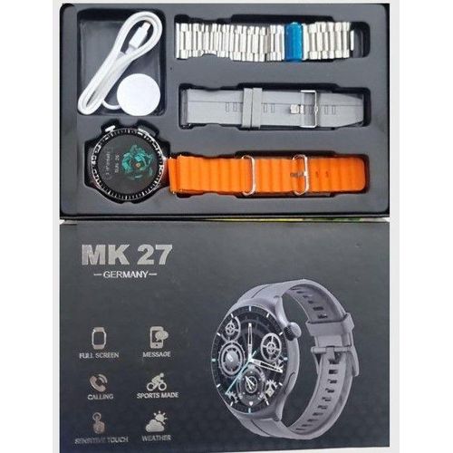 ساعه MK27 الذكيه بشاشه كبيرة عاليه الدقه لتعطيك تجربه رائعه , تدعم استقبال المكالمات مباشرة من الساعه والاشعارات والتنبيهات الذكيه , مع العديد من المميزات الصحيه مثل تتبع النوم وقياس نبض القلب وغيرها مع 3 احزمه مرفقين للتبديل
