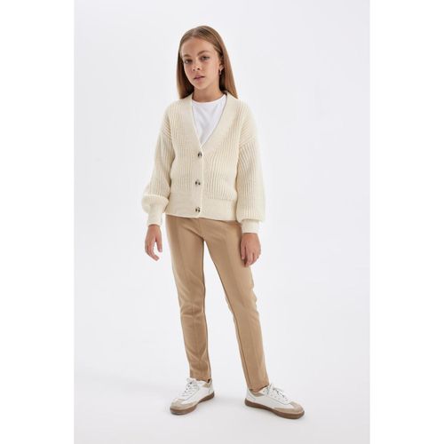 Girls' Long Length Straight Leg Beige School Leggings?
