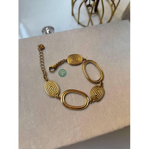 Stainless Steel Gold-Plated Vintage Oval Link Bracelet
