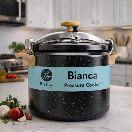 Bianca Cookware 15L Ceramic Pressure Cooker with Multi-Safety Locking Lid – Induction Compatible – 99.7% Pure Aluminum Alloy 1050 – Healthy Non-Stick Ceramic Coating – PFOA, PTFE, PFAS & PFOS Free – Fast Cooking – 3 Years Warranty-Black