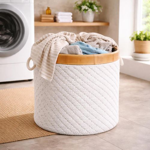 Faro round laundry basket with lid – a stylish cotton and bamboo laundry basket