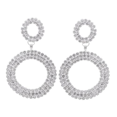 Women Circle Shaped Diamond Dangling Earrings - Silver