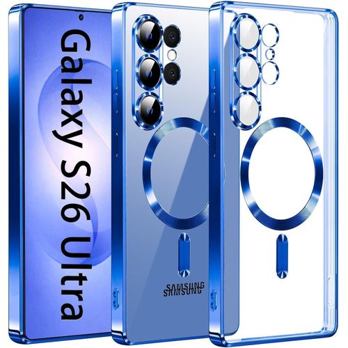 Grabsit Magnetic Case for Samsung Galaxy S26 Ultra Compatible with Wireless Charging Cover Camera Lens Protector Slim Protective anti Yellowing Clear Case for Samsung S26 Ultra Blue
