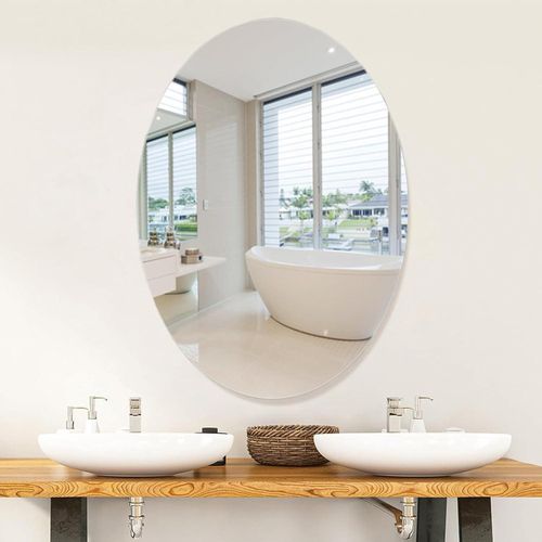 Oval Shape Bathroom Mirror Sticker - Unbreakable Self-Adhesive Wall Acrylic Mirror for Bedroom, Living Room, and Basin Decoration - 30 x 20 cm 1 Qty