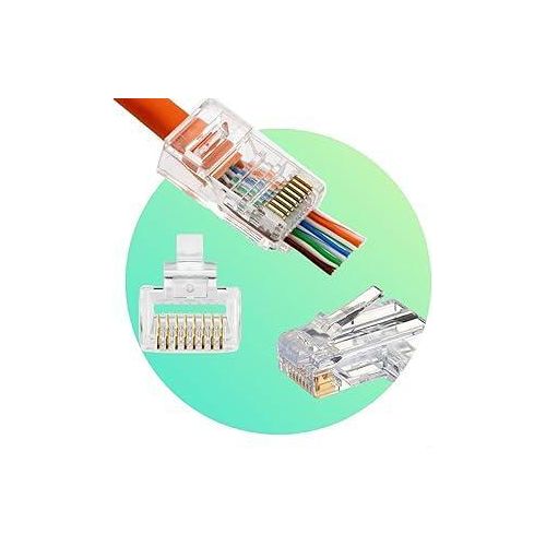 RJ45 Cat6 Pass-Through Connectors - 20 Modular Plug Easy Crimp for UTP Network Cable - Clear