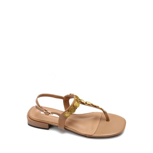 Decorative Coinse Buckle Closure Dark Nude Sandals