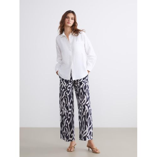 Elasticated Waist Patterned Wide Leg Women's Trousers