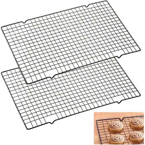 Set of 2 cooling grids, stainless steel, 40 cm x 25 cm x 2 mm, cooling rack, baking rack, cake rack, rectangular with non-stick coating, grid for baking for cooling, grilling, roasting, etc.