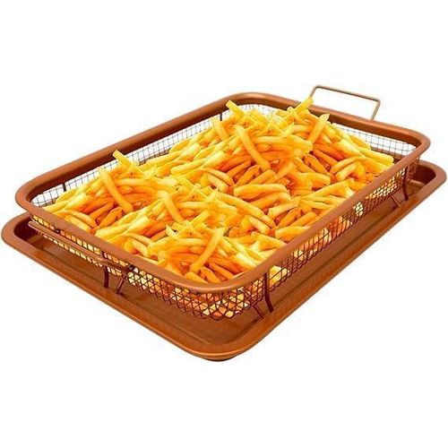 Copper Roasting Tray Durable Portable Oil Filter Mesh Oven Air Fryer Frying Pan for Frying Potatoes Chicken