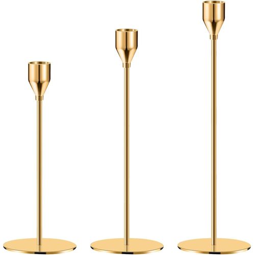 Candle Holder Gold Candle Holder Gold Candle Holder Stick Candles 3 Pack Candle Holder Metal for Party Wedding Decoration Table Birthday Dinner Candle Holder Vintage Decoration Gold Gold 3 Pieces