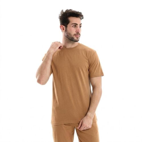تي شيرت رجالي كلاسيك قطن سادة - 4018- بني غامق
