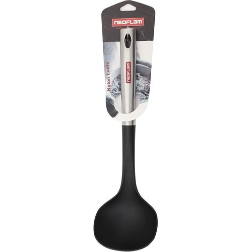 nylon deep spoon with stainless steel handle black (34.5 x 9.5 cm)