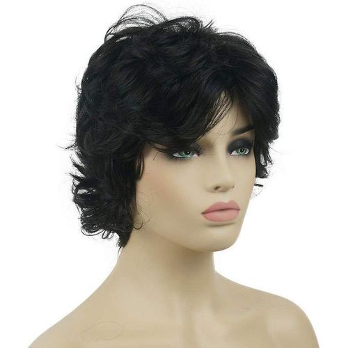 باروكة شعر صناعي قصيرة ومجعدة باللون البني الداكن