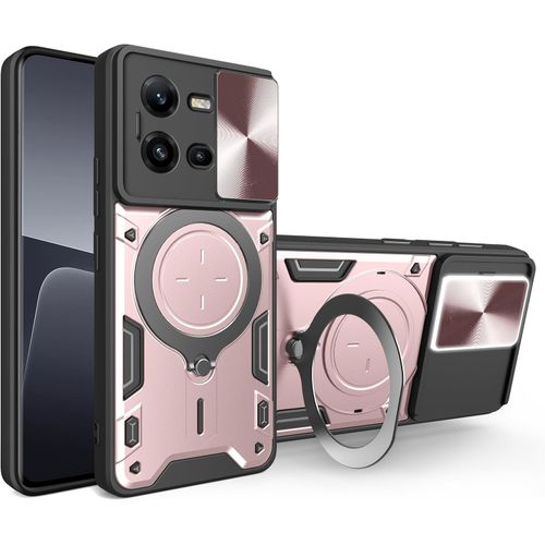 جراب حماية مع باب جرار لحماية عدسة الكاميرا المدرعة مدمج بزاوية 360 درجة - روز جولد Vivo V25 جولدن ماسك لهاتف فيفو في 25