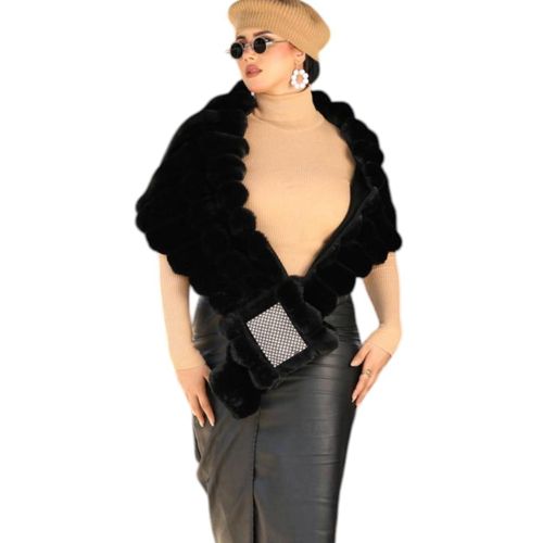 Women's poncho with front accessory with heavy teddy fur - an elegant winter shawl