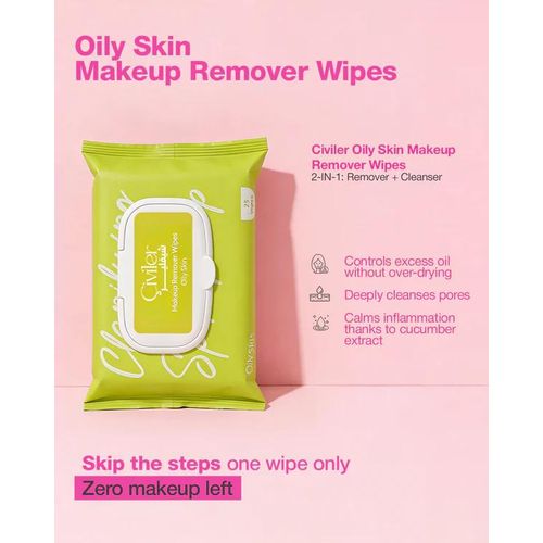 شيفلير مناديل مزيلة للمكياج للبشرة الدهنية 2 في 1، 25 منديلًا