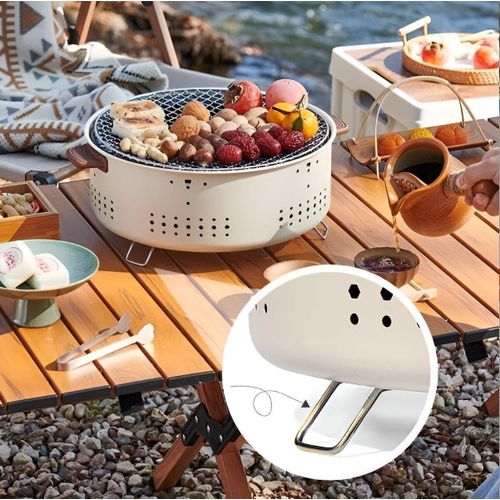 Stainless Steel Grill, Charcoal Cooking Tool 30cm with Inner Pot, Raised Legs and Handles for Easy Carrying