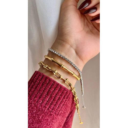 Pure Stainless Steel 3-Piece Stacking Bracelet Set (Tarnish-Free & Waterproof Multi-Layer Wristband Ensemble)