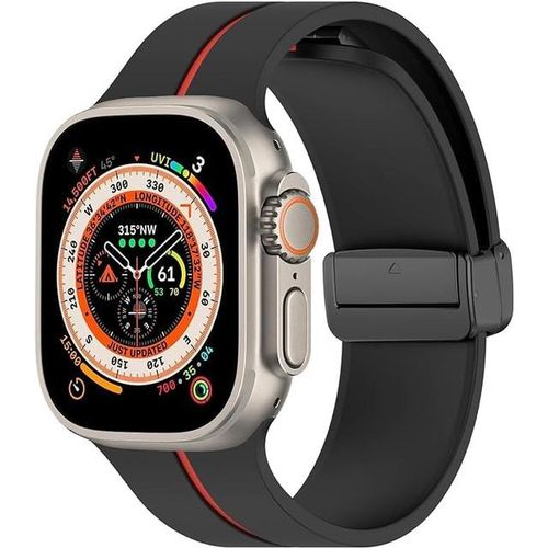 Magnetic Band Compatible With Apple Watch Ultra 49mm 45mm 44mm 42mm, Soft Silicone Sport Strap Compatible With IWatch Series 8/7/6/5/4/3/2/1/9 SE (Black & Red)