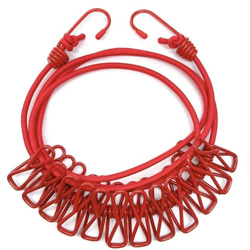 180cm Portable Travel & Indoor Elastic Clothesline with 12 Integrated Clips (Windproof Laundry Cord for Winter & Camping)