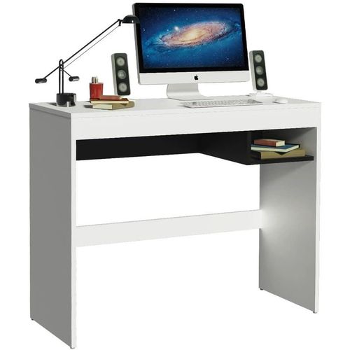 Compact Home Office Computer Desk, Small Study Writing Table, Workstation, 91 W x 76 H x 36 D Cm - White